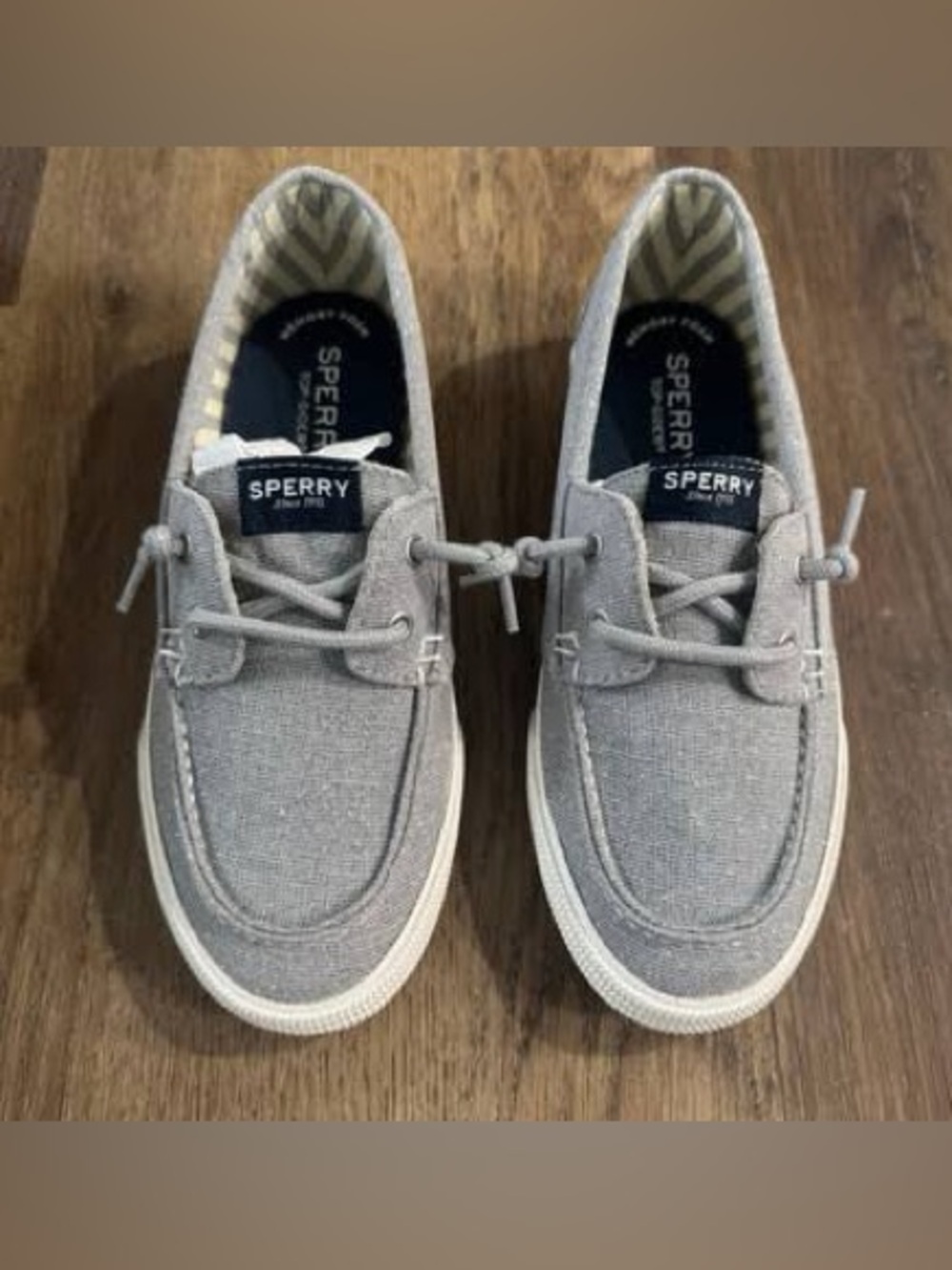 NEW!! Girls Sperry Kids Lounge Away Silver Sparkle Canvas Boat Sneakers Size 3.5